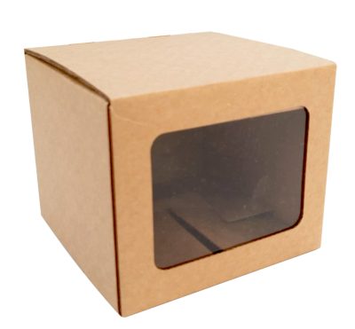 Caixa para Presentes (tampa fixa e janela) 13.5x13.5x11cm Kraft