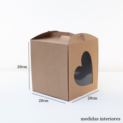 Caixa para Bolo com janela coração 20x20x20cm Kraft