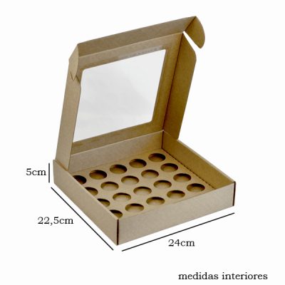 Caixa para 25 Brigadeiros  com janela Kraft