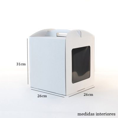 Caixa para Bolo 26x26x31cm Branca com janela