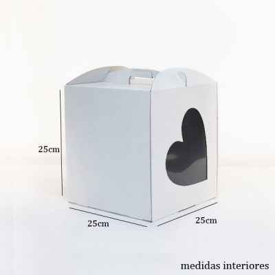 Caixa para Bolo 25x25x25cm Branca com janela coração