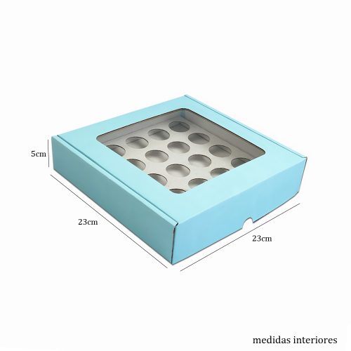 Caixa para 25 Brigadeiros (AZUL CLARO) c/janela