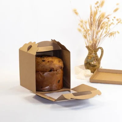 Caixa "Panettone" Kraft Com Janela e Divisória 18x18x18cm - Image 2