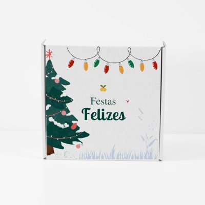 Caixa Decorada Natal 20x20x7cm Branco Tipo 1