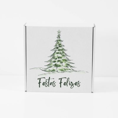 Caixa Decorada Natal 20x20x7cm Branco Tipo 2