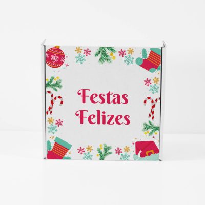 Caixa Decorada Natal 20x20x7cm Branco Tipo 3