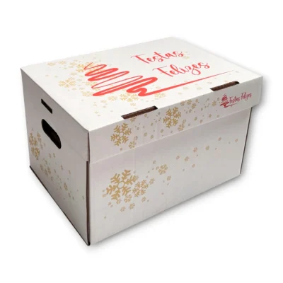 Caixa Presente Branca Festas Felizes 37.5x27.5x24.5cm
