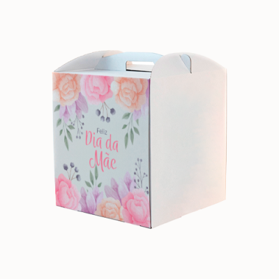 Caixa para Bolo 25x25x25cm Branca Dia da Mãe