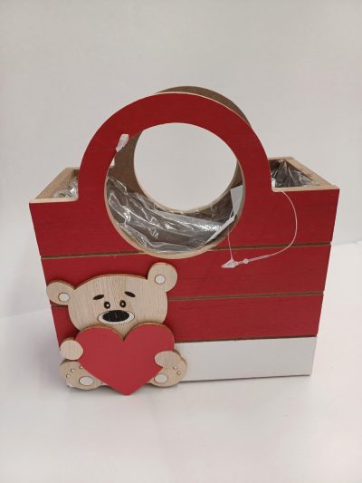 Caixa Medeira Vermelha C/Urso 14,5×5,7x16cm