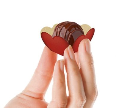 Base/Caixa para brigadeiros e bombons CORAÇÃO RED/KA 3,3x2,3x3,3 cm (Pack 500un)