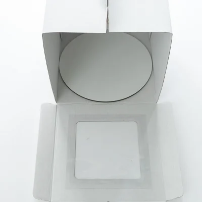Kit Caixa para bolo branca com janela + Base MDF 5mm