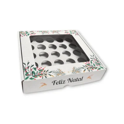 Caixa para Brigadeiros Branca Com Janela e Divisória (6un/12un/25un/50un) Natal