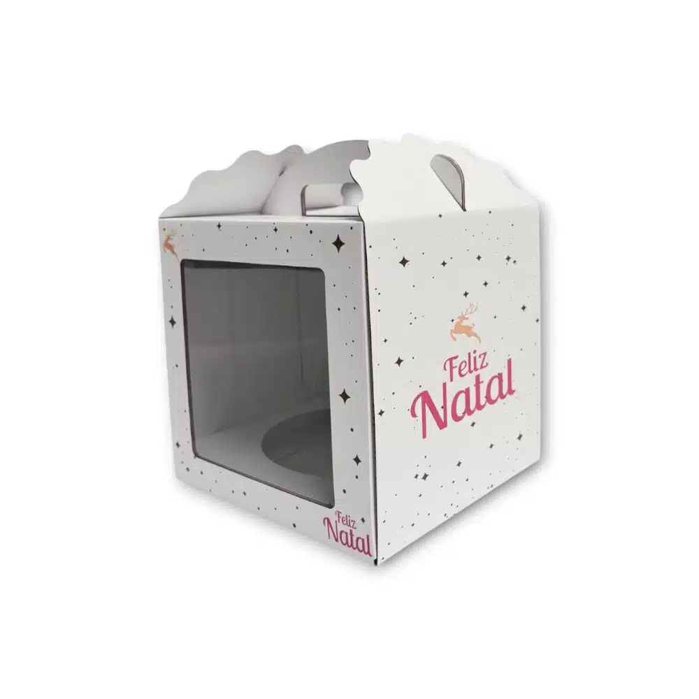 Caixa "Panettone" Branco Com Janela e Divisória 18x18x18cm Natal - Image 2